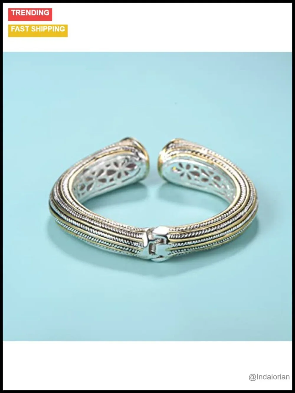 Vintage Multi Strand Twisted Wire Cable CZ Cuff Bangle Two Tone Gold Silver